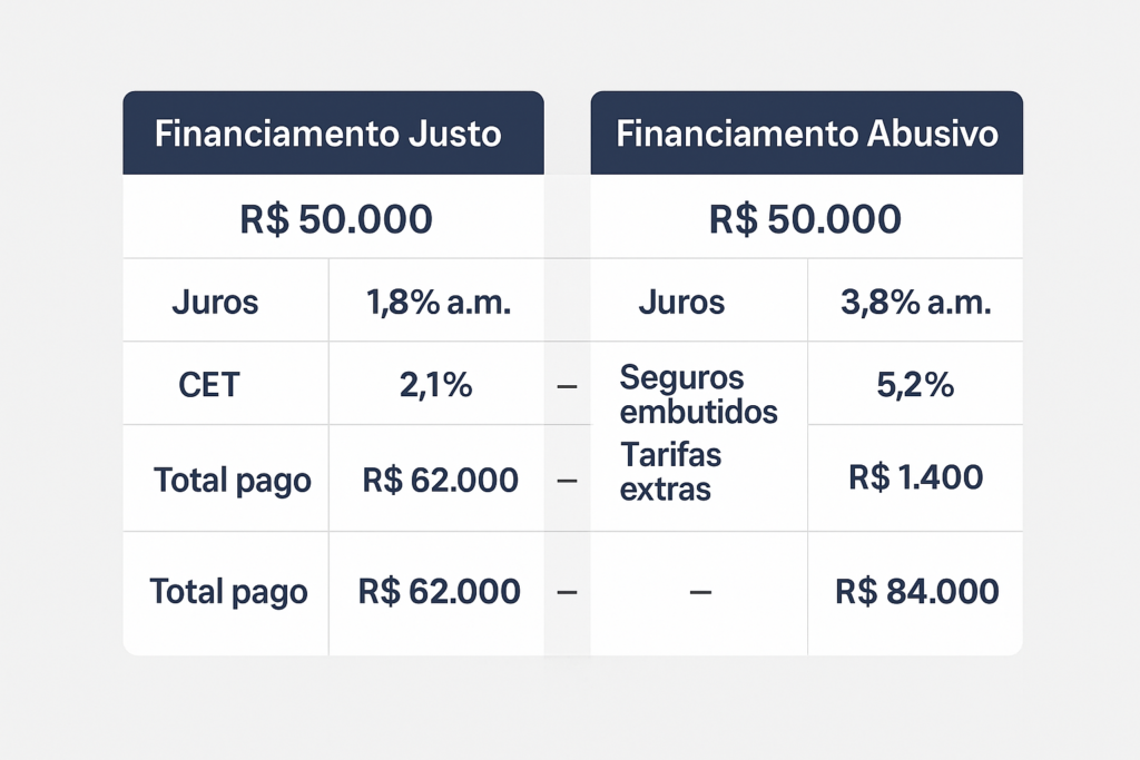 Comparativo entre financiamento normal e abusivo