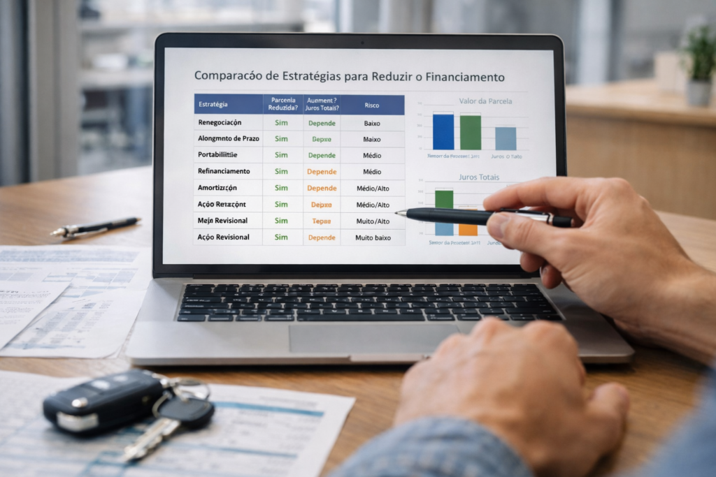 Planilha comparativa de estratégias para reduzir financiamento de veículo